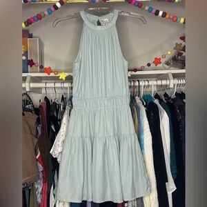Tiered High Mock Neck Mint Mini Dress
